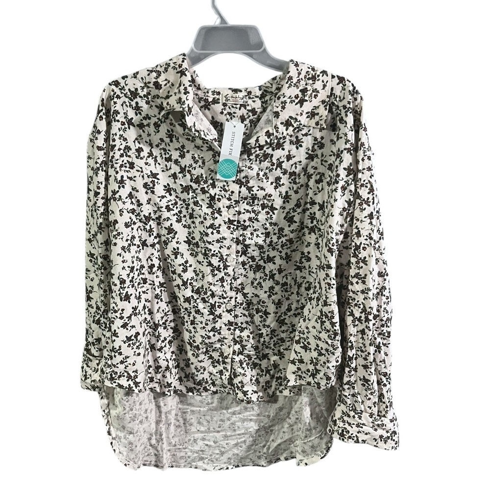 NWT Free People Early Morning Sleep Top Cream & BLK Floral Button Down Sz M